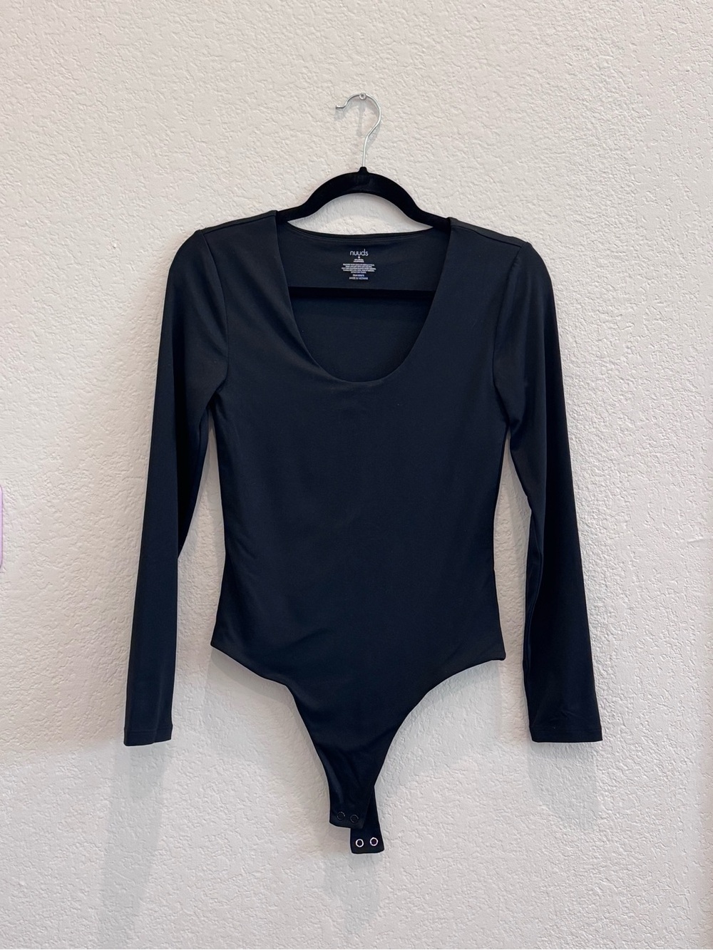 Long Sleeve Scoop Neck Bodysuit in Black, Size S